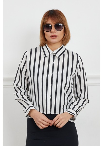 Çizgili Crop Gömlek indirimleri