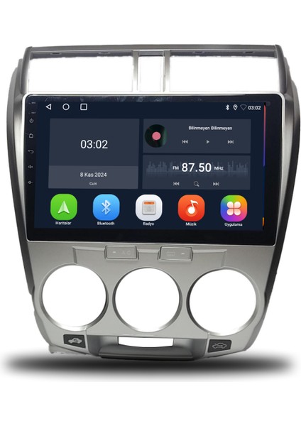 Honda City Android Carplay Multimedya 2009-2012 Manuel Klima 6gb Ram + 128GB Hafıza + 8 Çekirdek