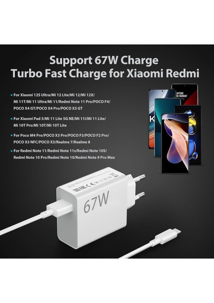 Redmi Note 12 Pro Speed Modeli Için 67W Süper Hızlı Şarj Aleti