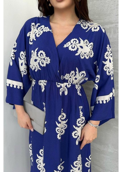 Yırtmaç Detaylı Yarasa Kol Kruvaze Yaka Uzun Yazlık Elbise fırsatları