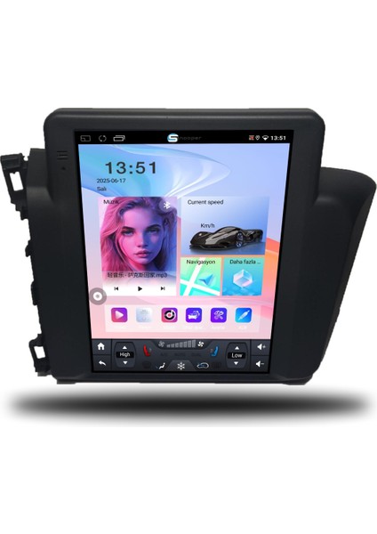 Honda Civic Fb7 Tesla Ekran Android Carplay Multimedya 2012-2015 4gb Ram + 64GB Hafıza
