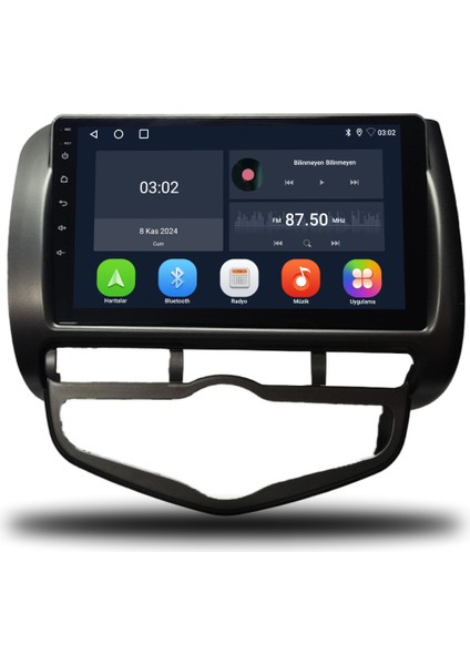 Honda Jazz Android Carplay Multimedya 2002-2008 Dijital Klima 6gb Ram + 128GB Hafıza + 8 Çekirdek