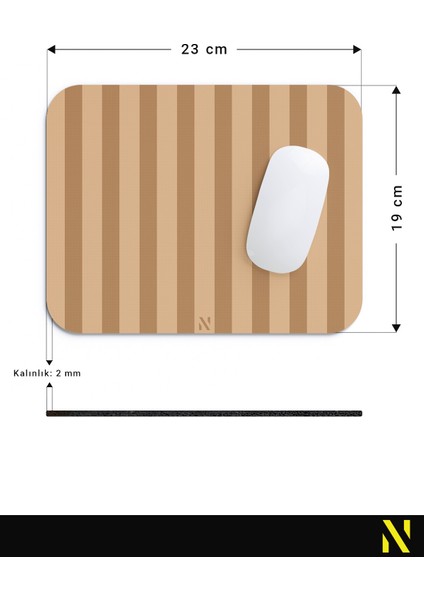 Kahverengi Renkli Çizgili Ergonomik Mouse Pad - 23 cm x 19 cm - Kaydırmaz Taban Ev ve Ofis Kullanımı Için Ideal Fare Altlığı Mousepad