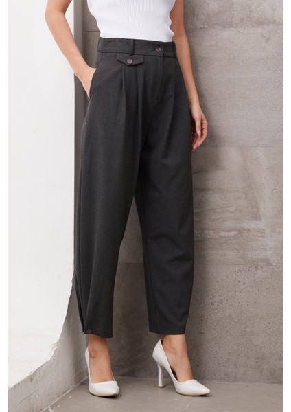 Paçası Düğmeli Yüksek Bel Pantolon fiyatları