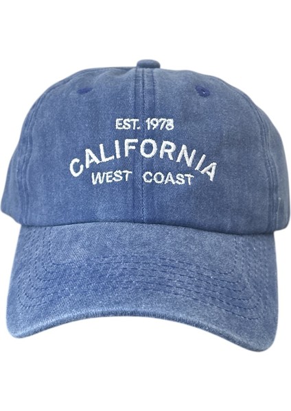 Vintage Görünümlü Unisex Lüks Yıkamalı Nakışlı Şapka - Mavi