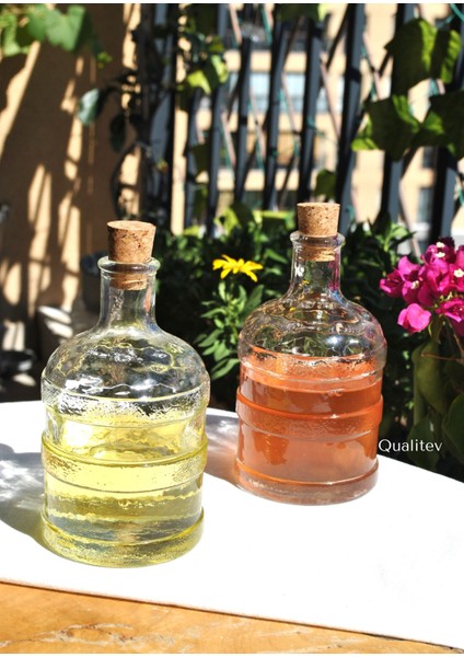 2'li Cam Şişe Damacana Mantar Kapaklı 500 ml Yağdanlık Sirkelik Şeffaf