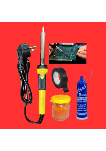 4'lü Lehim Makinesı Seti Işıklı 60W Havya Kalemi Tel Lehim Pastası Elektrik Bandı