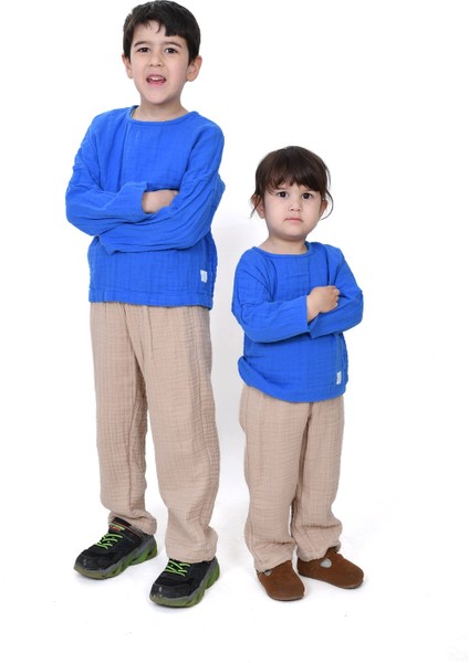 Çift Kat Müslin Uzun Kollu Bluz