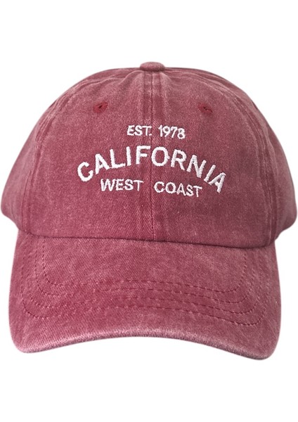 Vintage Görünümlü Unisex Lüks Yıkamalı Nakışlı Şapka - Bordo