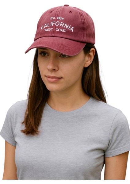Vintage Görünümlü Unisex Lüks Yıkamalı Nakışlı Şapka - Bordo fiyatları