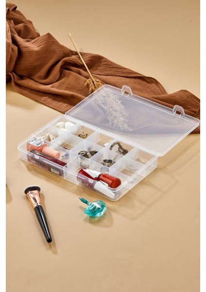 Turuncu Büyük Boy 12 Bölmeli Takı Kutusu, Kolye ve Yüzük Organizer