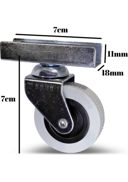 18MM U Geçme Masa Tekeri Sehpa TEKERI(7CM)(GRİ)(18MM U Geçme 50X20MM) modelleri