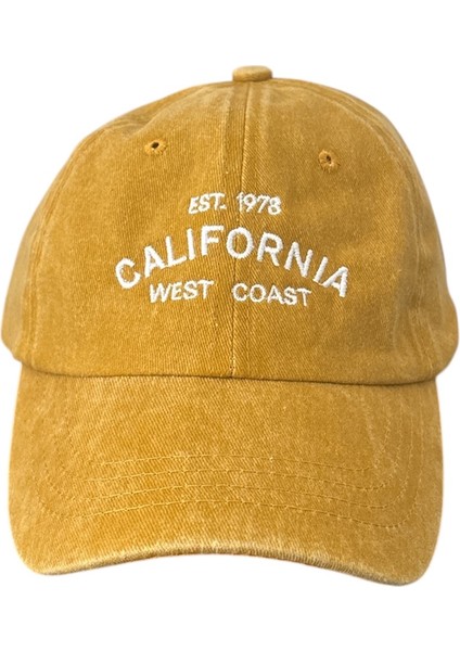 Vintage Görünümlü Unisex Lüks Yıkamalı Nakışlı Şapka - Sarı