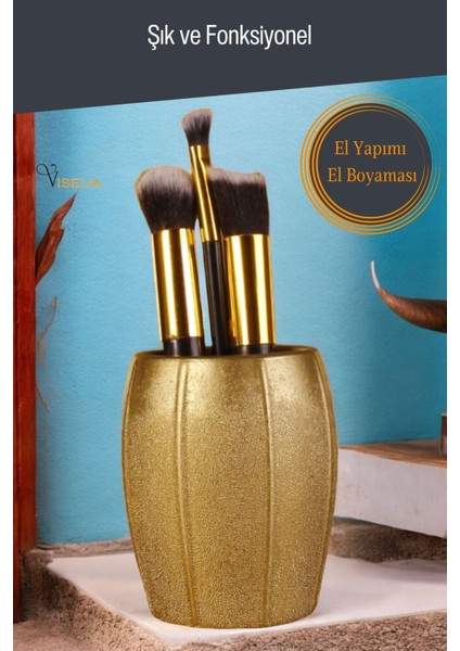 Makyaj Duzenleyici Makyaj Organizeri Makyaj Fırçalığı Makyaj Fırçası Altın Eskitme Renk Model 13