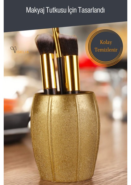Makyaj Duzenleyici Makyaj Organizeri Makyaj Fırçalığı Makyaj Fırçası Altın Eskitme Renk Model 13