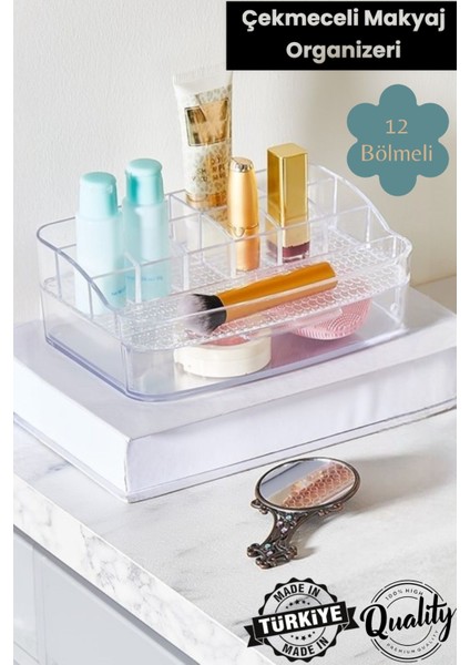 Şeffaf Çekmeceli Makyaj ve Takı Düzenleyici Beyaz Plastik