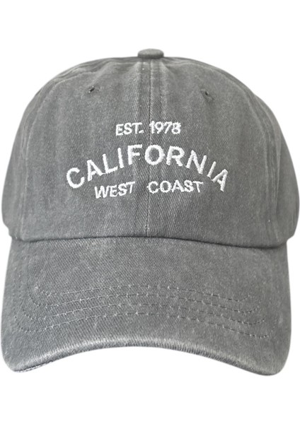 Vintage Görünümlü Unisex Lüks Yıkamalı Nakışlı Şapka - Açık Gri