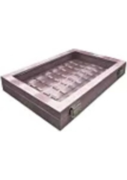 Pembe Deri Kumaş Cam Kapaklı 34 cm / 24 cm Tırnaklı Yüzük Tablası fırsatları