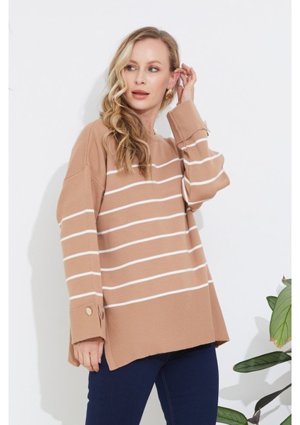 Kol Düğmeli Oversize Triko Kazak