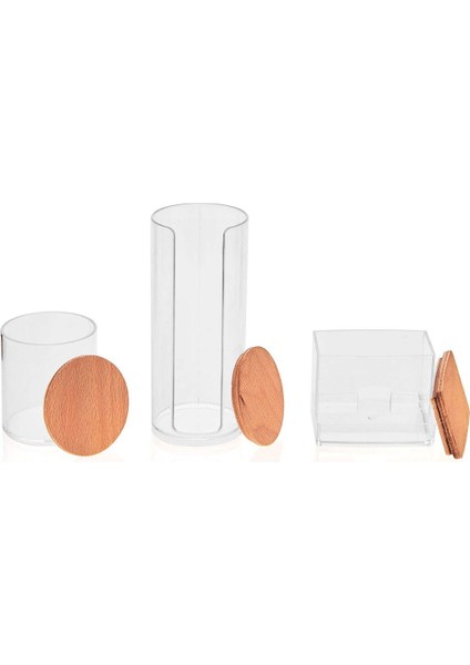Ahşap Kapaklı 3'lü Organizer Seti, Şeffaf ve Şık Düzenleyici fiyatları