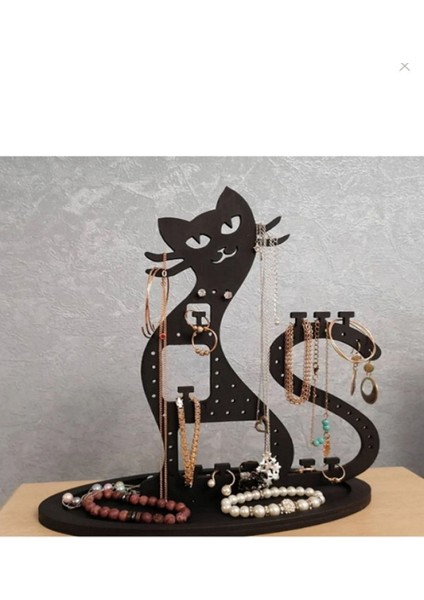 Ahşap Kedi Figürlü Takı ve Küpe Standı, Şık ve Lazer Kesim Tasarım