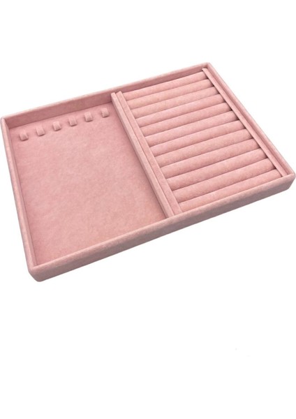 Yerli Süet Pembe Takı Çekmecesi, 34x24 cm, Tırnaklı, Şık ve Kullanışlı