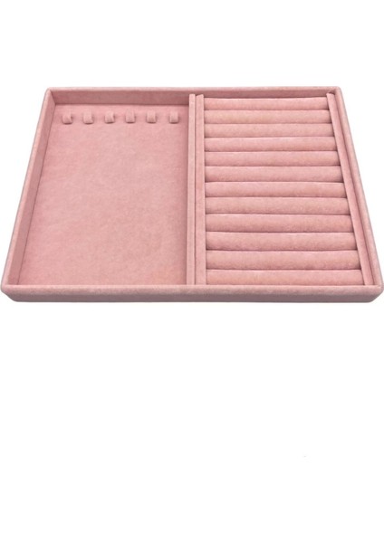 Yerli Süet Pembe Takı Çekmecesi, 34x24 cm, Tırnaklı, Şık ve Kullanışlı