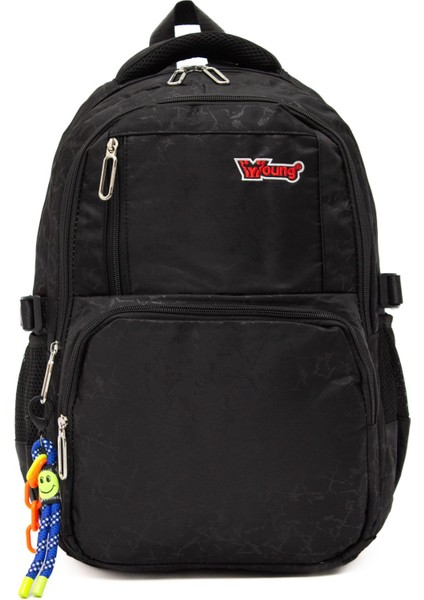 Young 51583 Black Siyah Unisex Çok Cepli Anahtarlık Aksesuarlı Suya Dayanıklı Kapaklı Sırt Çantası