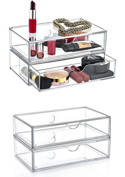 Turkuaz Büyük Boy 2'li Çekmece Modülü, Kozmetik ve Takı Düzenleyici