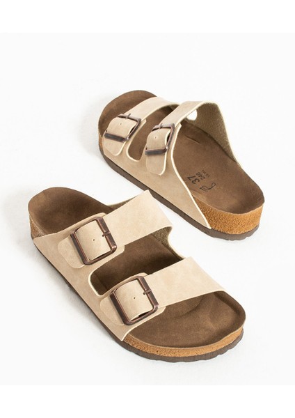 Kadın Bej Çift Tokalı Anatomik Yazlık Terlik fiyatları