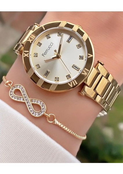 Yeni Model Şık Taşlı Çelik Kadın Ko Saati+Bileklik Hediye