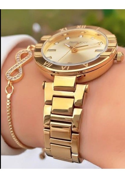 Yeni Model Şık Taşlı Çelik Kadın Ko Saati+Bileklik Hediye modelleri