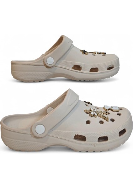 3009 Krem Crks Taşlı Havuz Plaj Günlük Bayan Terlik