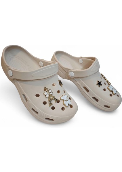3009 Krem Crks Taşlı Havuz Plaj Günlük Bayan Terlik modelleri