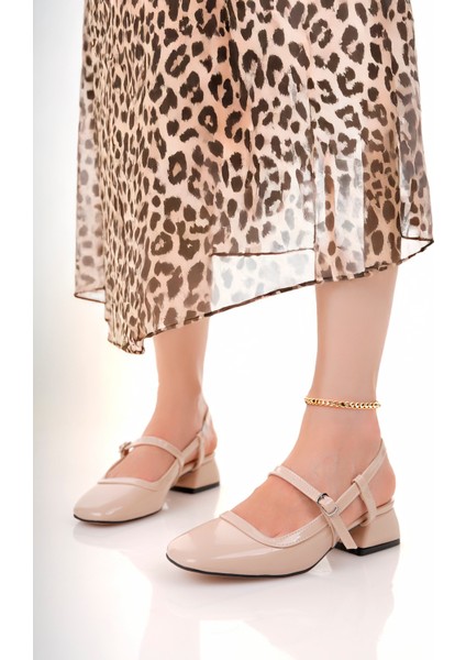 BA04584 Ten Rugan Kadın Kemer Lastikli Kare Burun 3 cm Topuklu Ayakkabı - 39 modelleri