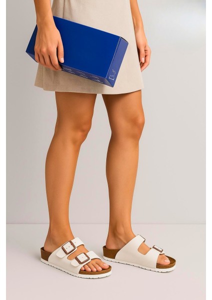 Kadın Beyaz Çift Tokalı Anatomik Yazlık Terlik fiyatları