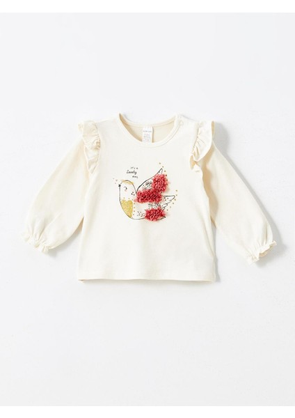 Bisiklet Yaka Uzun Kollu Baskılı Kız Bebek Tişört (W4)