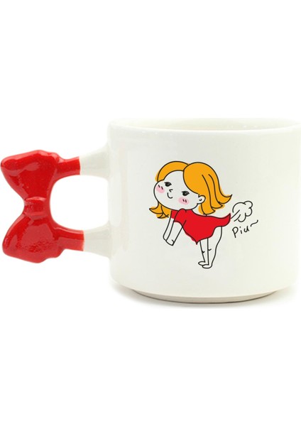 Piuu! El Yapımı Krem Parlak Kurdele Kulp Kupa - El Işçiliği Hediyelik Kupa Bardak Mug