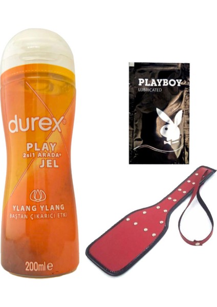 Play 2si1 Arada Ylang Ylang Baştan Çıkartmaya & Kayganlaştırmaya Jel 200 ml + Kırmızı Deri Şaplak + Hediye
