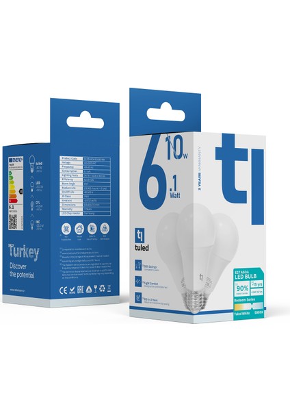 Redeem A60A E27 LED Ampul, Titreşimsiz, Göz Konforu, Tekli, Tuled Beyazı, 5000 Kelvin indirimleri
