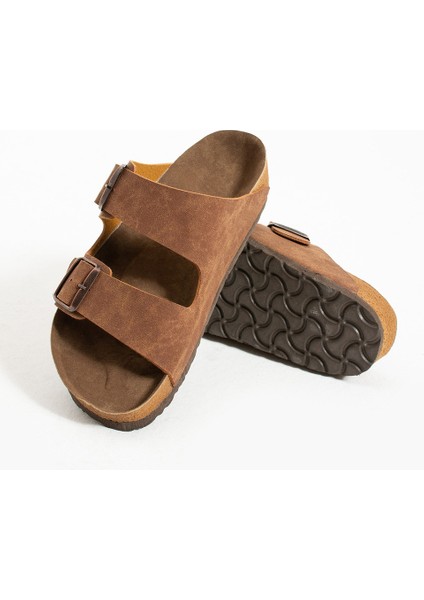 Kadın - Erkek Taba Çift Tokalı Anatomik Yazlık Terlik modelleri