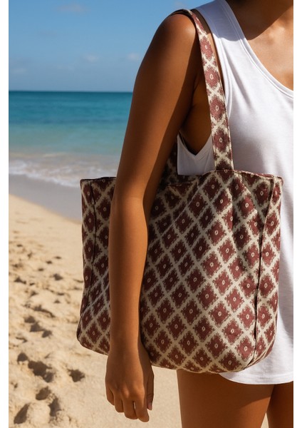Bordo Motif Desenli Plaj Çantası