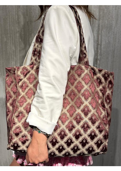 Bordo Motif Desenli Plaj Çantası fırsatları