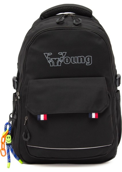 Young 51585 Black Siyah Unisex Çok Cepli Anahtarlık Aksesuarlı Suya Dayanıklı Sırt Çantası