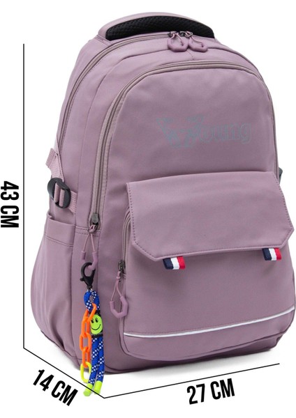 Young 51585 Purple Mor Unisex Çok Cepli Anahtarlık Aksesuarlı Suya Dayanıklı Sırt Çantası