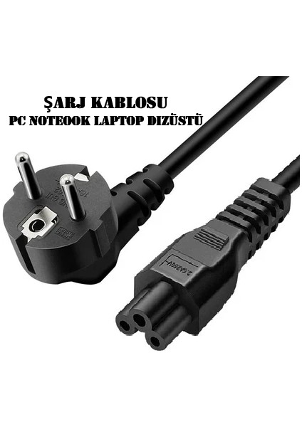 Pc Şarj Kablosu (1.5 Metre) Notebook Laptop Dizüstü Yonca Güç Kablosu 3 Pin Adaptör