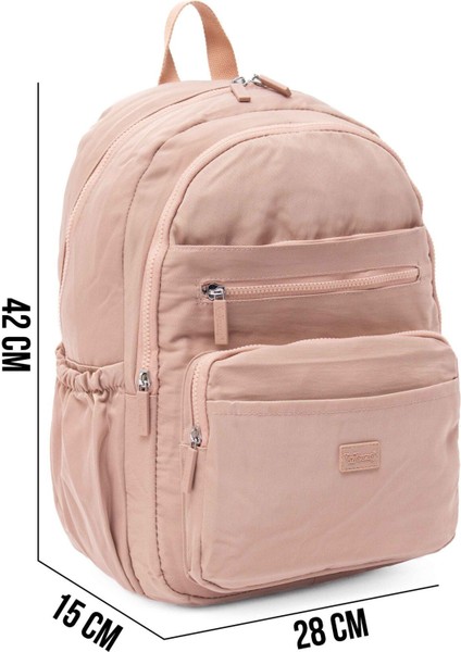 Young 17304 Pembe Krinkıl Kumaş Suya Dayanıklı Çok Cepli Sırt Çantası