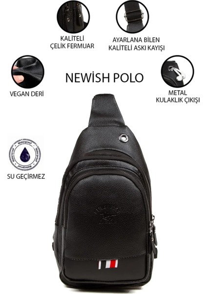 Deri Kulaklık Çıkışlı Bodybag Göğüs ve Omuz Çantası new130 - Siyah