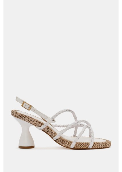 Butterfly Kadın Beyaz Kordonlu Topuklu Sandalet