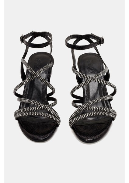 Sapin Kadın Siyah Kordonlu Ince Topuklu Sandalet indirimleri